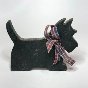 Wooden Black Scottie Dog Decor Vintage Shelf Sitter Red Tartan Ribbon